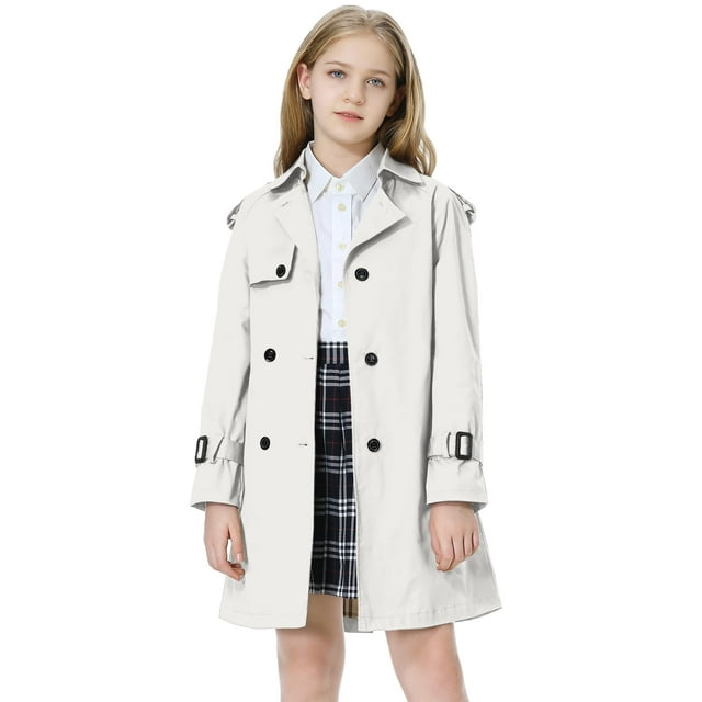 Gabardina Betusline para mujer, doble botonadura, resistente al viento, color blanco