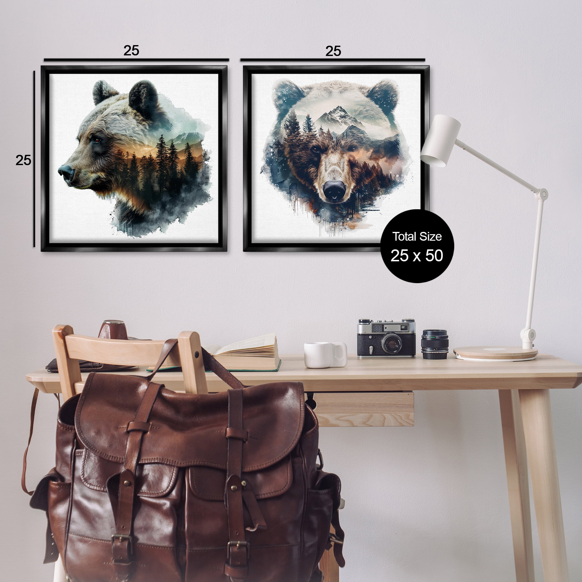Stupell Industries Woodland Bear Forest Silhouettes Animals Painting Black Floater Framed Canvas Art Print Wall Art, 25 x 25, Set of 2