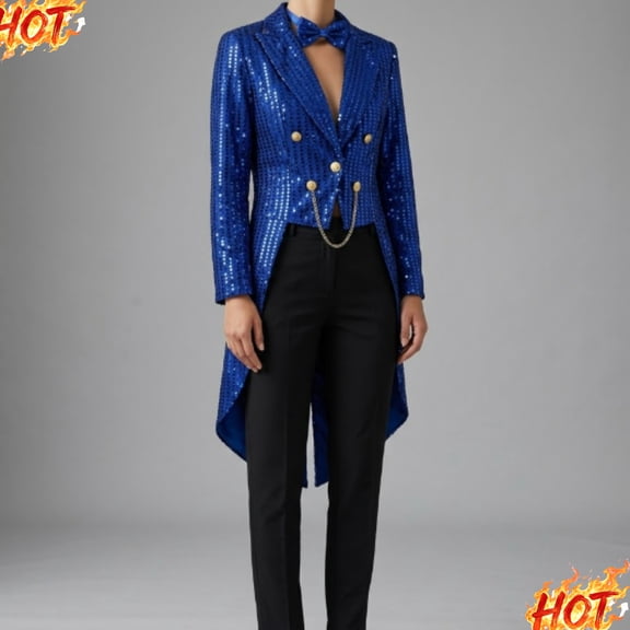 JOANKDMI Unisex Adult Ringmaster Showman Steampunk Magician Costume Sequined Tailcoat Jacket with Chain Details for Circus Carnival Party Stage Fancy Dress Garments