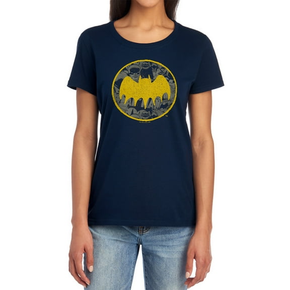Batman Vintage Symbol Collage Women's T Shirt, Navy, X-Large