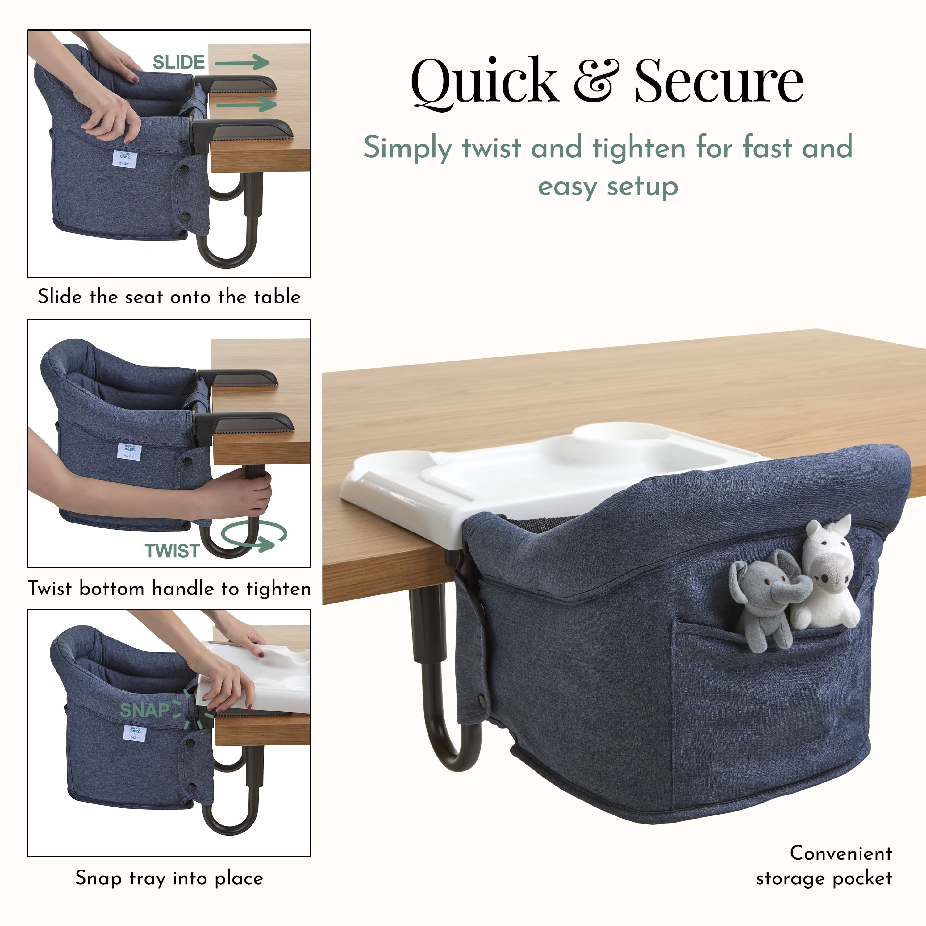 Evolur Clamp On Comfort Table Chair, Navy