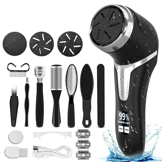 MesaSe Electric Callus Remover for Feet Rechargeable Foot Callus Remover Pedicure Tools Foot File Professional Foot Care Kit Deadskin Remover with 3Heads&2Speed Black