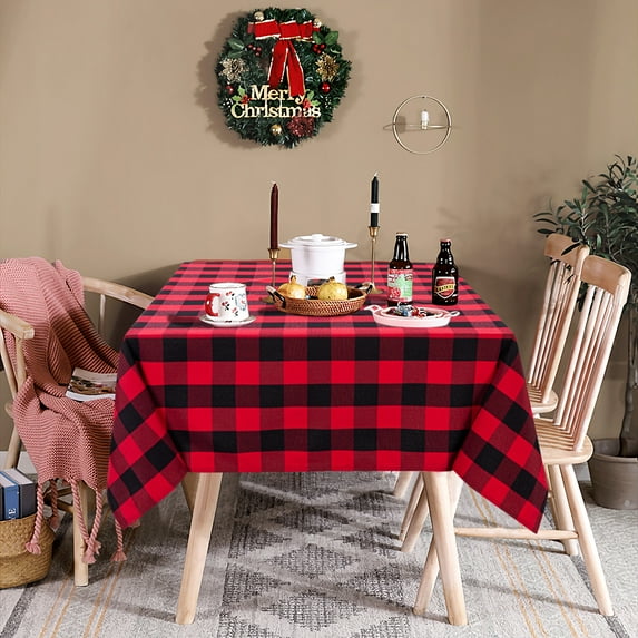 GlowSol Farmhouse Buffalo Plaid 55"x55" Tablecloth Yarn Dyed Textured Square Table Cloth Wrinkle Free Table Covers for Kitchen and Holiday Dinner, Black Red