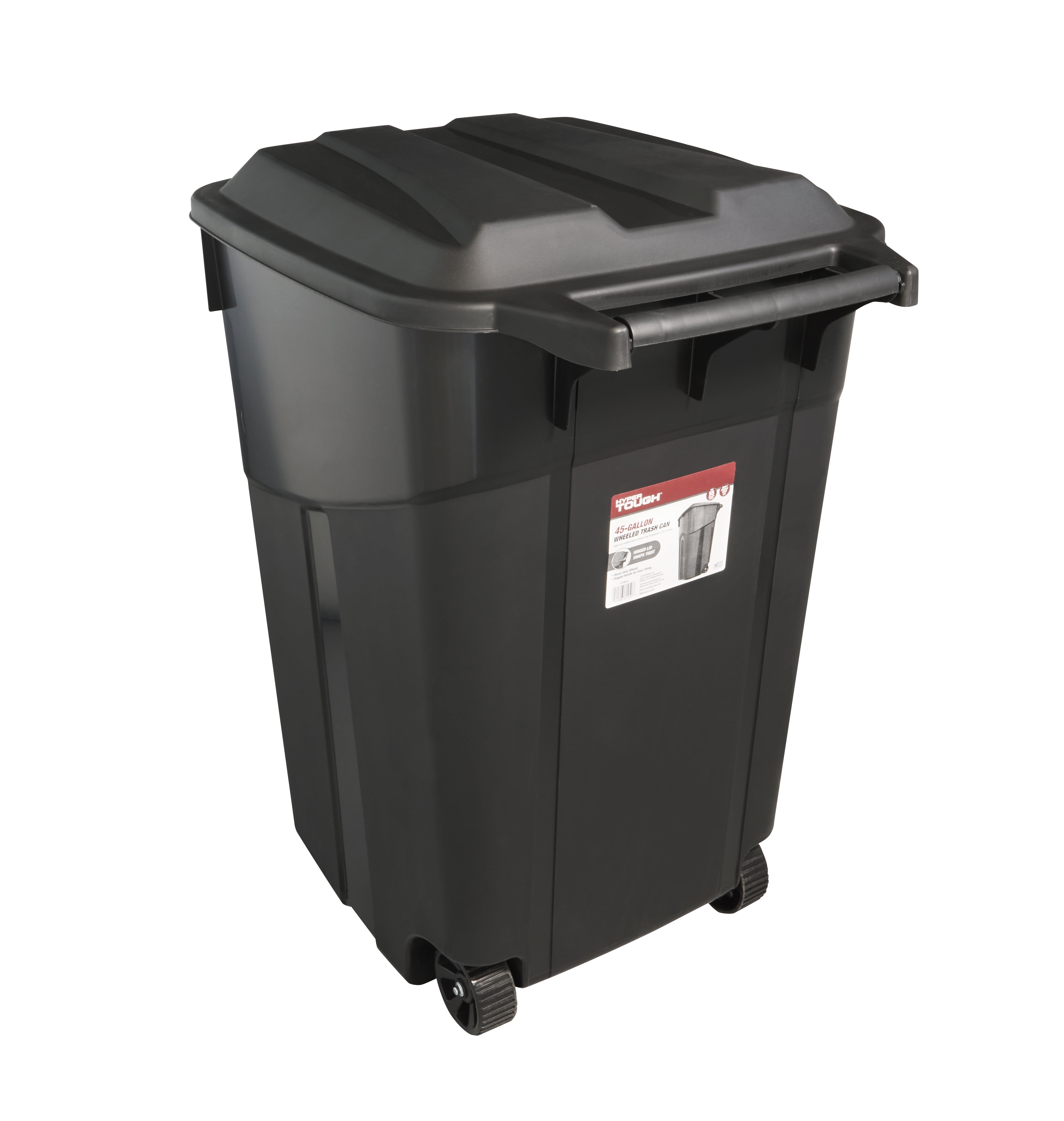 Rubbermaid Heavy Duty Large 45 Gallon Black Wheeled Trash Can with Hinged Lid 
