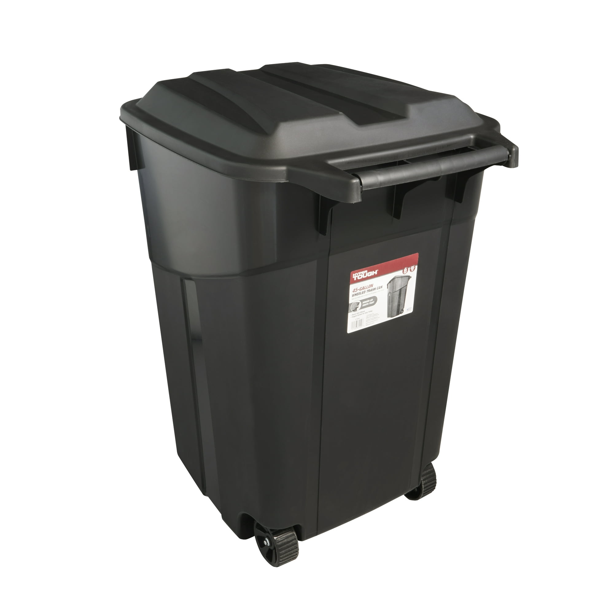 Hyper Tough 45 Gallon Wheeled Heavy Duty Plastic Garbage Can with Attached Lid  Black