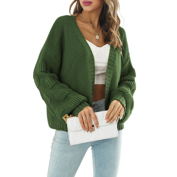Women Casual Oversized Sweaters Open Front Batwing Long Sleeve Chunky Knit Cardigan Outerwear Coats Army Green S