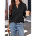 thumbnail image 4 of Women's V-Neck Textured Light Weight Long Sleeve Sweatshirt Casual Outfits Spring Fall Clothes Black S, 4 of 10