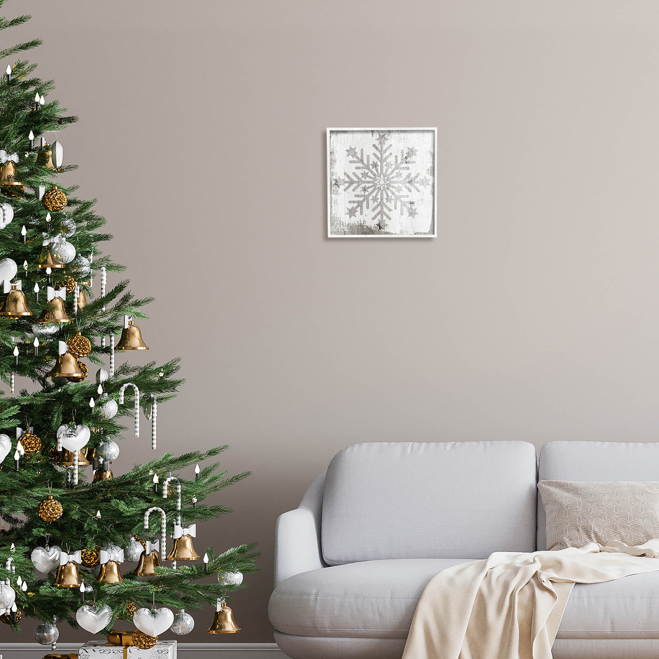 Winter Snowflake Weathered Pattern Holiday Graphic Art White Framed Art Print Wall Art