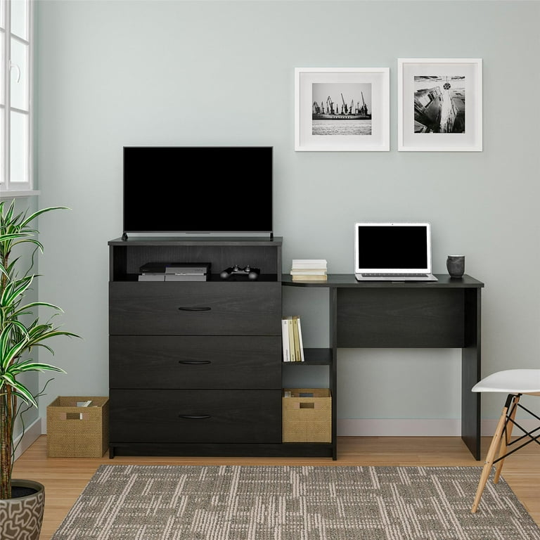 Elm Oak Somerset 3 in 1 Media Dresser and Desk Combo Black Oak