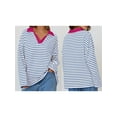 thumbnail image 2 of Rdhnmea Women Long Sleeve T-Shirts Stripe Turn-Down Collar V-Neck Shirts, 2 of 7