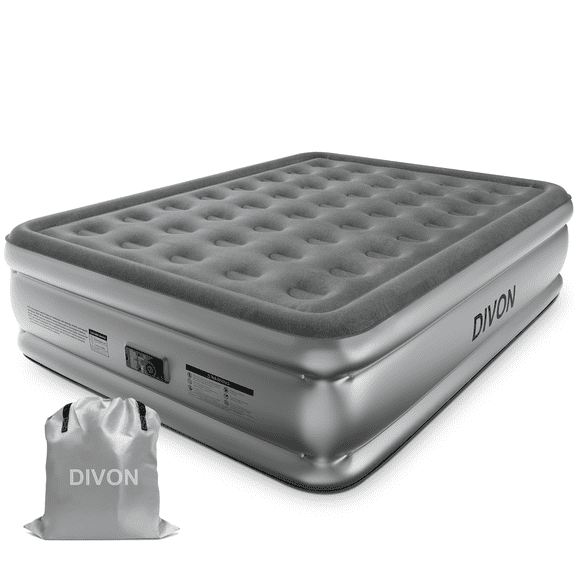 Divon Queen Air Mattress, 18" Raised Air Bed with Built-In Pump, Quick Inflation & Deflation, Portable Guest Bed for Home & Travel, Gray