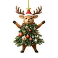 thumbnail image 2 of Cute Reindeer Christmas Ornament, Acrylic Christmas Tree Hanging Decoration with Festive Tree & Santa Hat, 4*4 inch Animal Xmas Ornament for Holiday Tree Decor, Home Decoration Gift for Christmas, 2 of 9