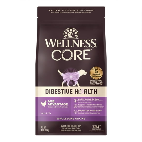 Wellness CORE Digestive Health Grained Senior Dry Dog Food, Age Advantage Recipe with Chicken, 4 Pound Bag
