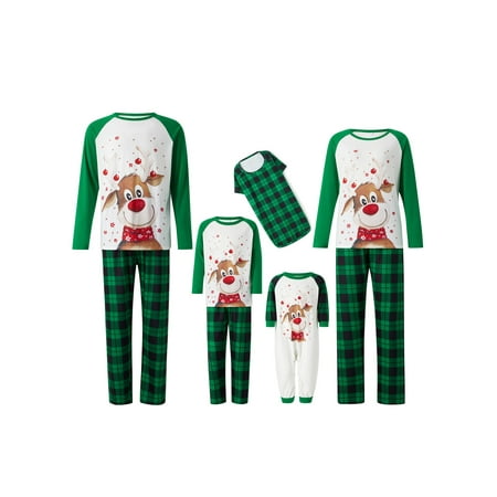 

Pudcoco Family Matching Christmas Pajamas Set Long Sleeve Elk Print Tops Plaid Pants XMAS Sleepwear Pjs