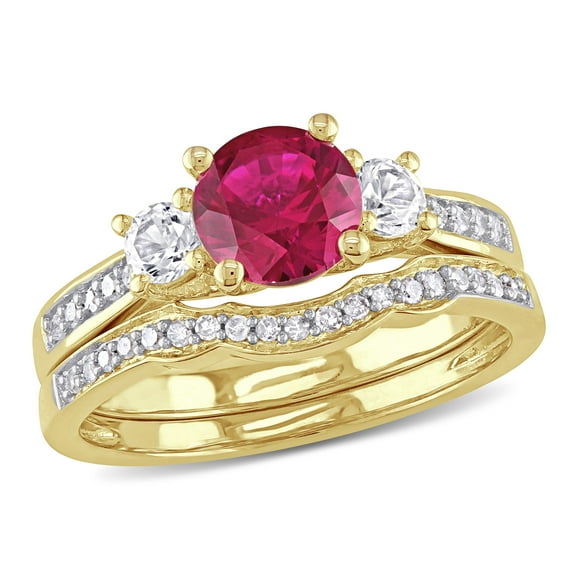 Everly Women's Created Ruby 10k Yellow Gold Bridal Set