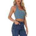 thumbnail image 4 of INSPIRE CHIC Women's Top Denim Crop Sleeveless Button Front Halter Tank Tops XS Light Blue, 4 of 5