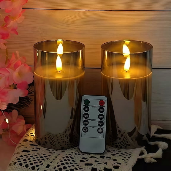 Goyuon 6-inch Flameless LED Candle, 3D Wick Real Wax Acrylic Pillar with Remote Timer, Grey