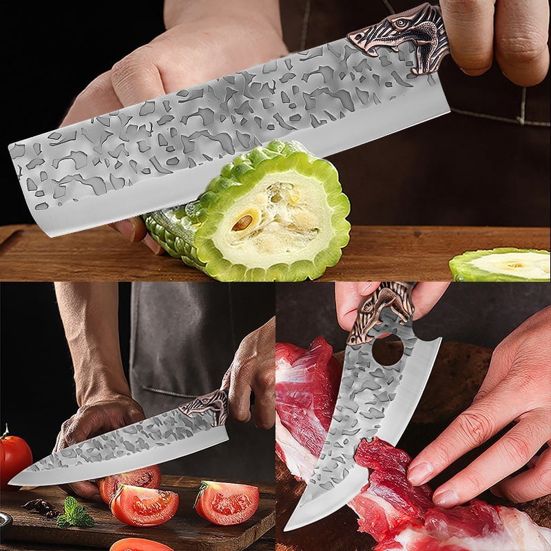 8PCS Stainless Steel Handmade Forged Chef Knife Set Including Utility Boning Fish and Vegetable Chopping Knives Professional Kitchen Cutting Tools for Gourmet Cooking Gifts for Men
