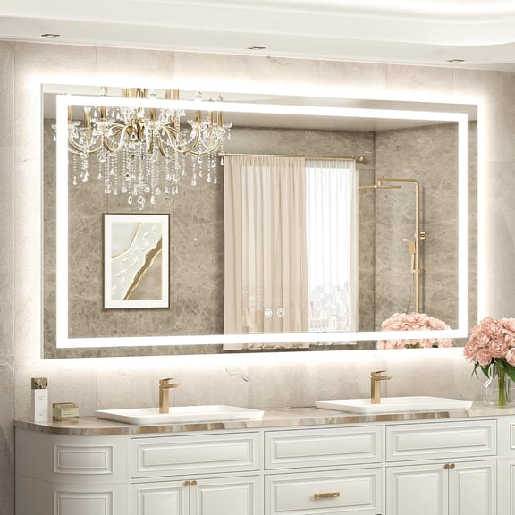 20 x 28 Illuminated Vanity Wall Mirror, Front and Back Light Bathroom Mirror with 3 Color Dimming, Anti-Fog, Tempered Glass