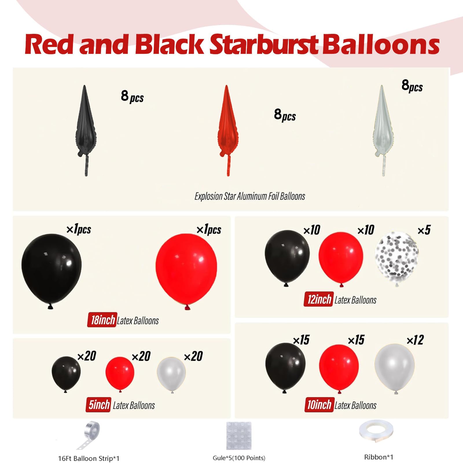 Bonropin 161pcs Red And Oif8 Black Balloon Arch Kit Star Balloons, 5 10 