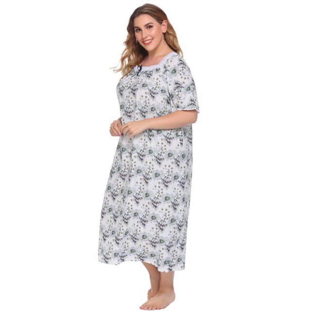 Chemise de Nuit Femme Peignoirs Peignoir Léger Duster Dame Floral Robe de Maison Décontractée Nuit Dames Robe à Manches Courtes