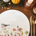 thumbnail image 3 of Fall Pink Flower Round Braided Placemats Set of 1, Bird White Daisy Leaf Pastoral Vintage Heat Insulation Place Mats Washable Non-Slip Table Mats for Kitchen Dining Party, 13 Inches, 3 of 9