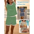 thumbnail image 4 of Anygrew Women's Striped Knit Lounge Outfit Sets - Short Sleeve Tops and Shorts Casual Summer 2 Piece Outfits, 4 of 7