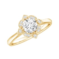 Rosec Jewels Certified Lab Grown Diamond Art Deco Engagement Ring, EF-VS Quality, 18K Yellow Gold, US 9.00