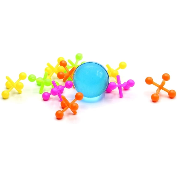 Plastic Jacks Set Jacks Game - Assorted Neon Colors - Pack of 3 -10 Jacks and 1 Ball Per Pack, Jacks and Balls are 1 Inch, Classic Game Set - for Kids, Party Favors, Fun, Toy,