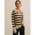 thumbnail image 5 of Women'S Striped Sweater Long Sleeve V-Neck Pullover Autumn Sweater Top 2025 Khaki One Size, 5 of 8