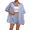 Blue, variant on LYMAYTER Women's Summer Stripes 2 Piece Button-Down Shirt & Shorts Breathable Comfort Set XS-XL