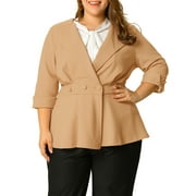 MODA NOVA Juniors Plus Size Curve 3/4 Sleeve Peplum Bomber Work Blazer