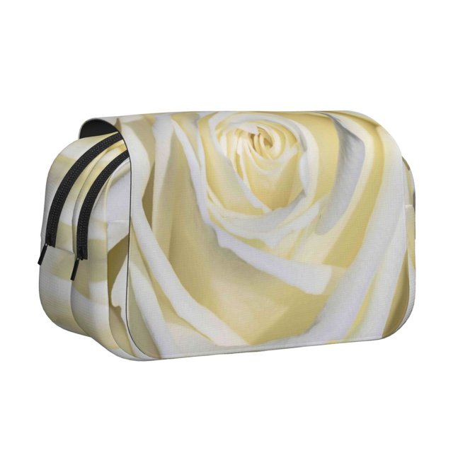 Disketp White Rose Estuche de Lápices de Doble Capa con Tapa Abatible y Cremallera, Organizador Escolar para Adolescentes y Adultos