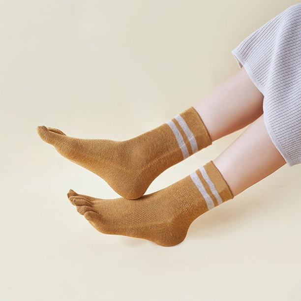 Calcetines de cinco dedos de algodón para mujer, de tubo mediano, absorbentes del sudor, desodorizantes, finos, para primavera, otoño e invierno
