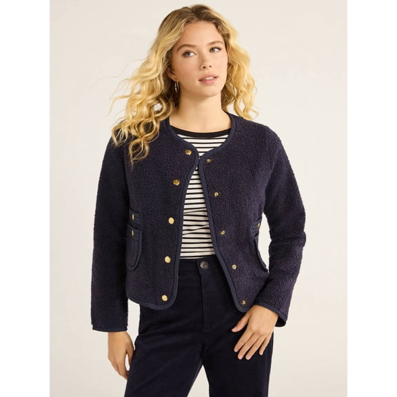 Free Assembly Women's and Women's Plus Faux Shearling Jacket with Patch Pockets, Sizes XS-4X