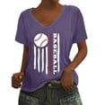 thumbnail image 1 of T-Shirt à Manches Courtes pour Femmes en Liquidation T-Shirt en Chiffon pour Femmes T-Shirt de Baseball Imprimé Lettres de Baseball Col en V Manches Courtes, 1 of 4