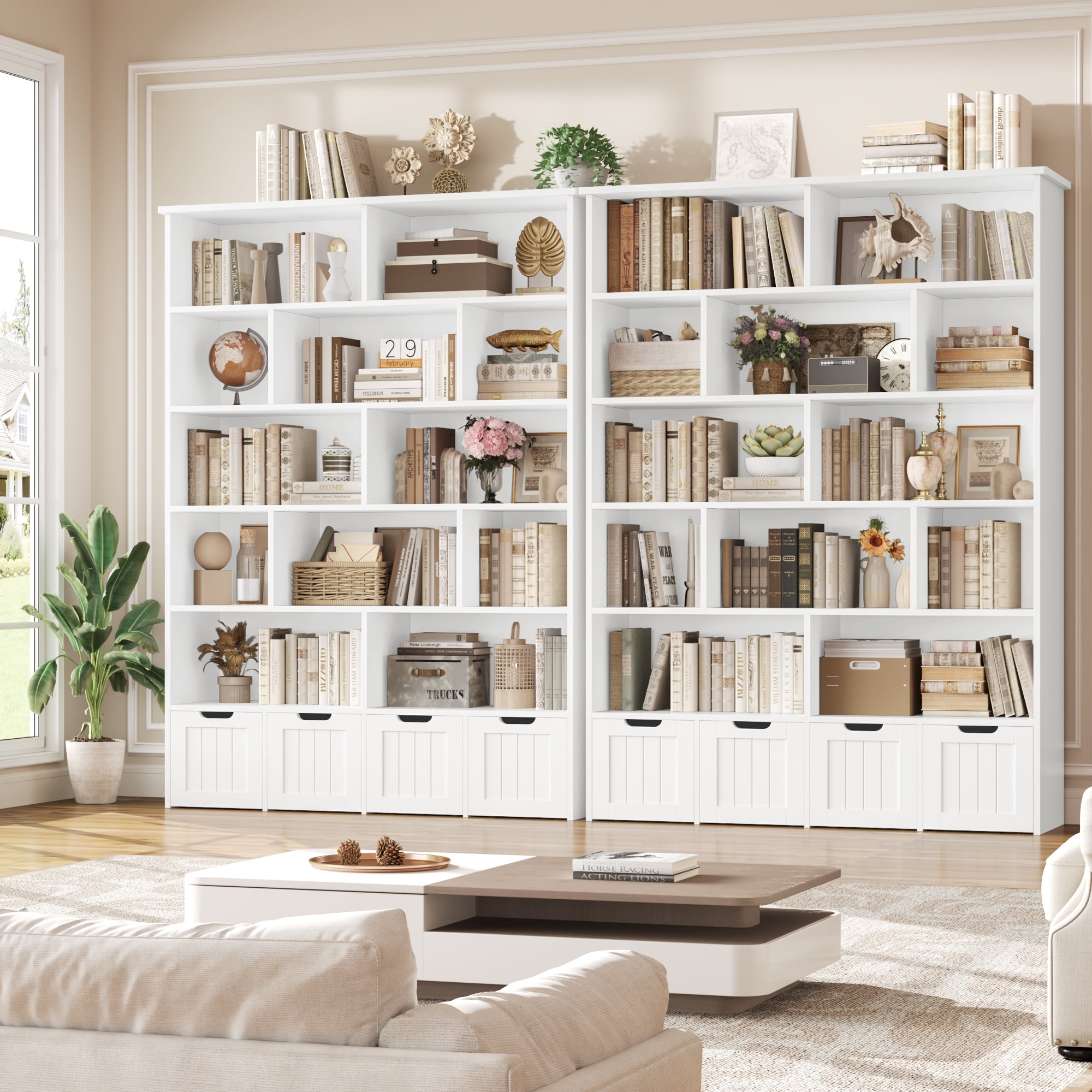 Homfa 68.9" Tall Toy Storage Organizer, 12 Storage Cubbies Bookcase with 4 Drawers for Playroom Living Room, White
