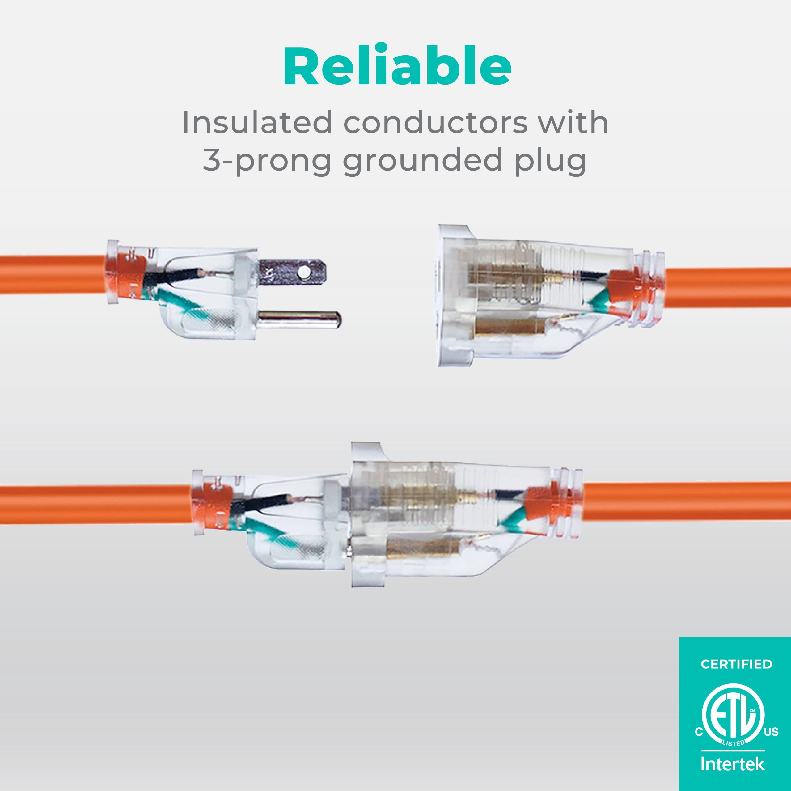 KMC Outdoor Extension Cord, 50 ft, 16/3, Weatherproof Vinyl Jacket, Lighted Plug, Orange