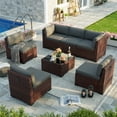 thumbnail image 4 of POTEBAN Patio Furniture Set, 7-Piece Outdoor Sectional All-Weather Wicker Patio Conversation Set for Backyard (Dark Gray Cushions with Brown Rattan), 4 of 7