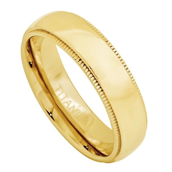 5mm Titanium Yellow Gold Plated Domed Ring with Milgrain Wedding Band Ring For Men Or Ladies