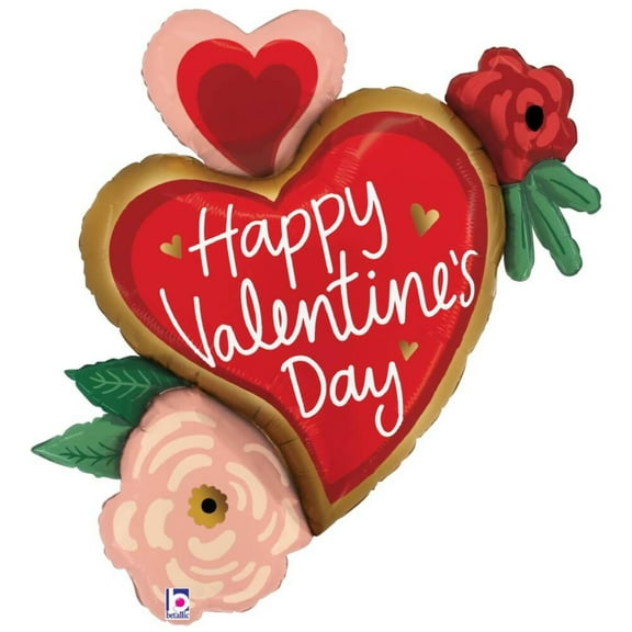 32 inch Valentine Heart Flowers Betallic Foil Mylar Balloon - Party Supplies Decorations