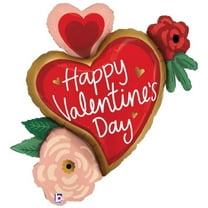 32 inch Valentine Heart Flowers Betallic Foil Mylar Balloon - Party Supplies Decorations