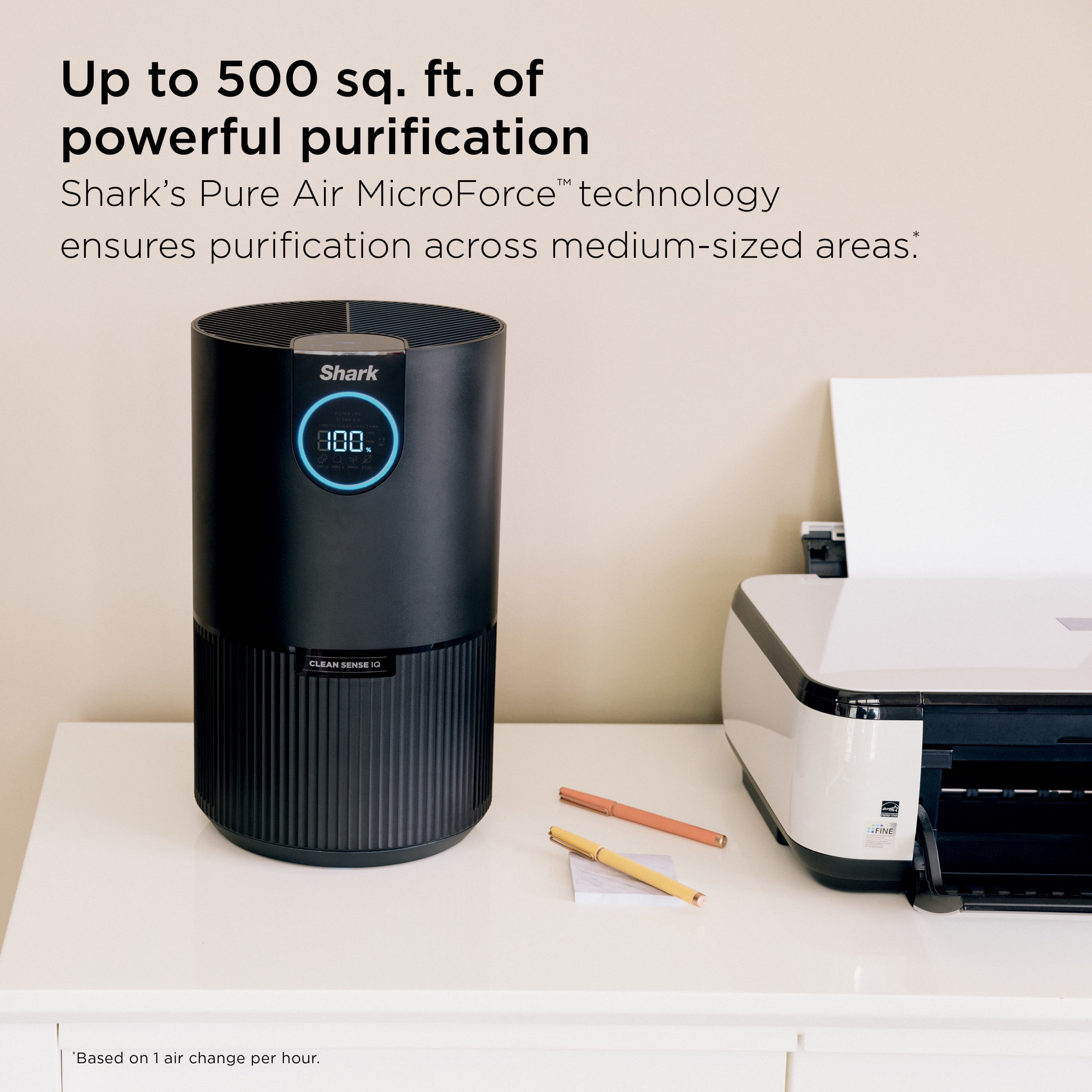 Shark 500 Sq Ft True HEPA Air Purifier, NanoSeal, Clean Sense IQ Technology, Captures Pet Hair, Pet Dander, Allergens, HP100 Charcoal Gray