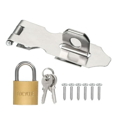 Uxcell Door Lock Hasp Latch 2.2 Inch Stainless Steel Safety Hasp Lock Clasp Hinge Packlock(25mm) with Screws/Key Silver