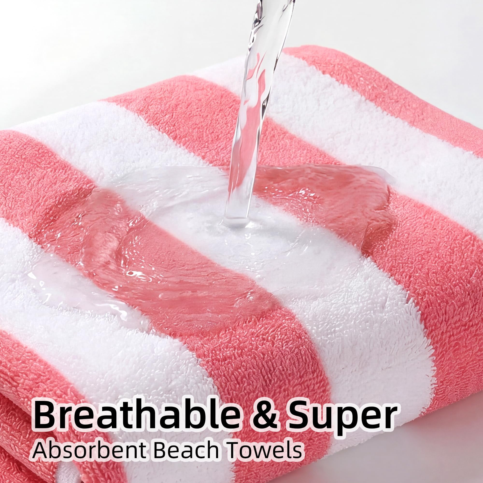 JOYMOOP 3-Pack Microfiber Beach Towel Set – 70" x 35.4" Ultra-Absorbent Beach Towels Oversized, Sand-Free & Portable, Quick-Dry Cabana Stripe Towels with Travel Storage Bags (Hot Pink & White)