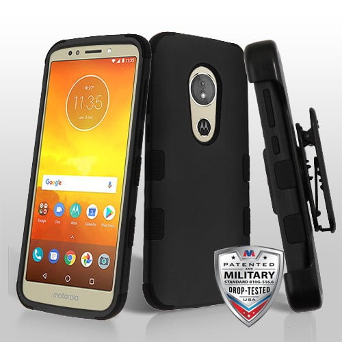 MYBAT Caoutchouté Noir / Noir Tuf Hybride Téléphone Protector Cover(W / Holster) pour Moto E5 Croisière, Moto E5 Jouer