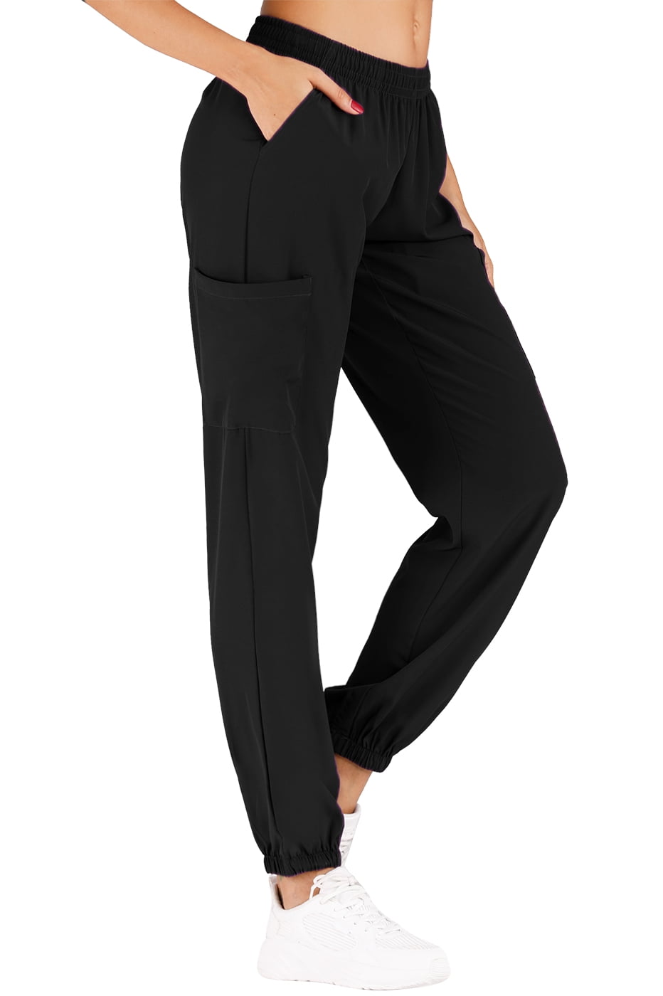 Womens Top Stretchy Scrubs Sets W Contrast Draw String Jogger Pants Medical  Uniforms 9dD6 Black S
