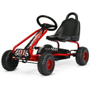 Gymax Kids Pedal Go Kart 4 Wheel Ride On Toys w/ Adjustable Seat & Handbrake Red