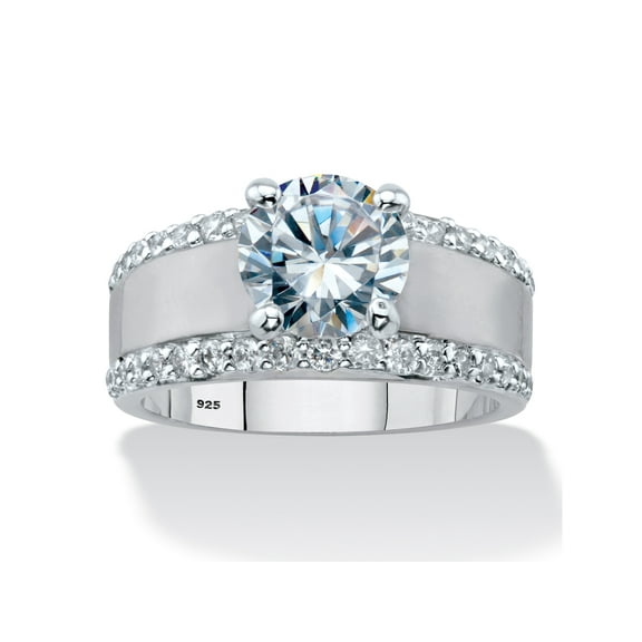 PalmBeach Jewelry Round Cubic Zirconia Wide Band Engagement Ring 3.21 TCW in 14k Gold or Platinum Plated Sterling Silver