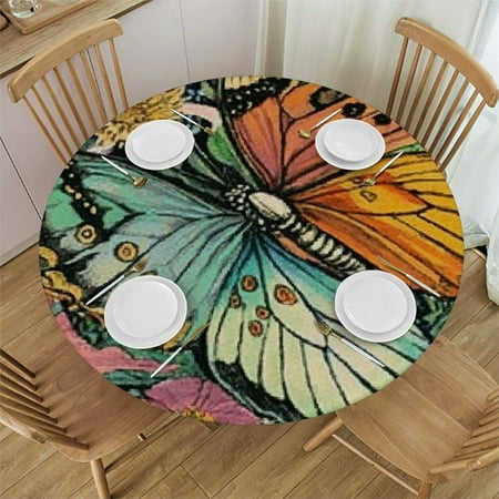 

Patifu Butterfly Flowers Art Nouveau Round Table Cover Stain Resistant Washable Indoor Outdoor Tablecloth Kitchen Dining Wedding Parties 100% Polyester Tablecloth Outdoor Fitted 46 -50